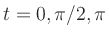 $ t=0,\pi/2,\pi$