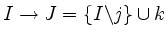 $\displaystyle I \rightarrow J = \left\{I \backslash j \right\} \cup k
$