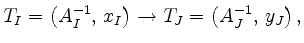 $\displaystyle T_I= \left( A_I^{-1},\, x_I \right) \rightarrow
T_J= \left( A_J^{-1},\, y_J \right),
$