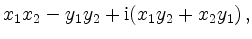 $\displaystyle x_1x_2-y_1y_2 +
\mathrm{i} (x_1y_2+x_2y_1)\,
,$