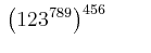 $\displaystyle \, \left(123^{789}\right)^{456}
\qquad %\qquad
$